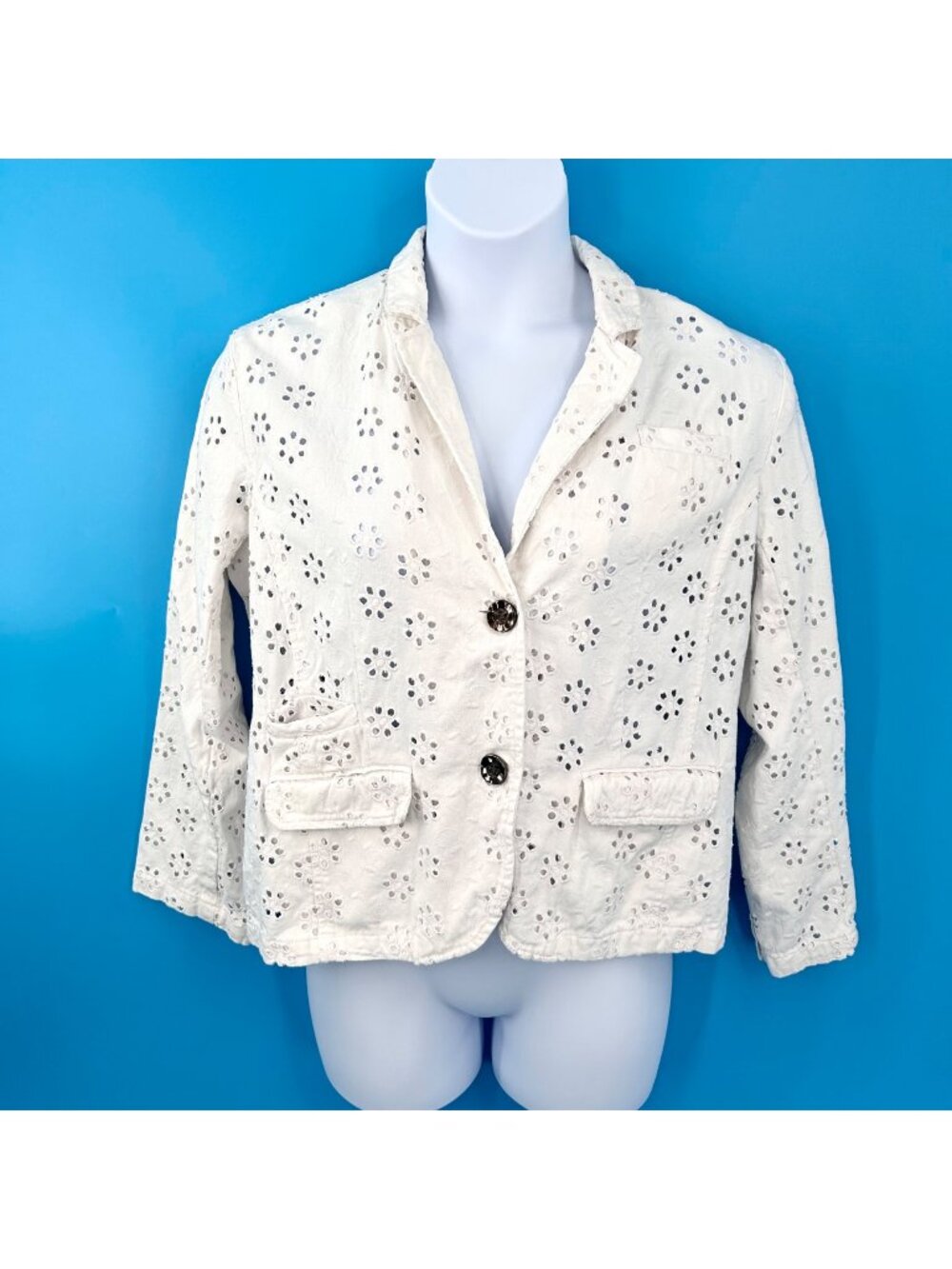 LIFE STYLE WHITE EYELET COTTON BLAZER JACKET - XL